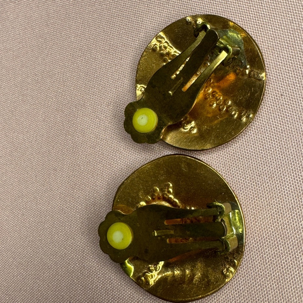 Vintage Clip Gold Organic Textured Earrings - Picture 5 of 5